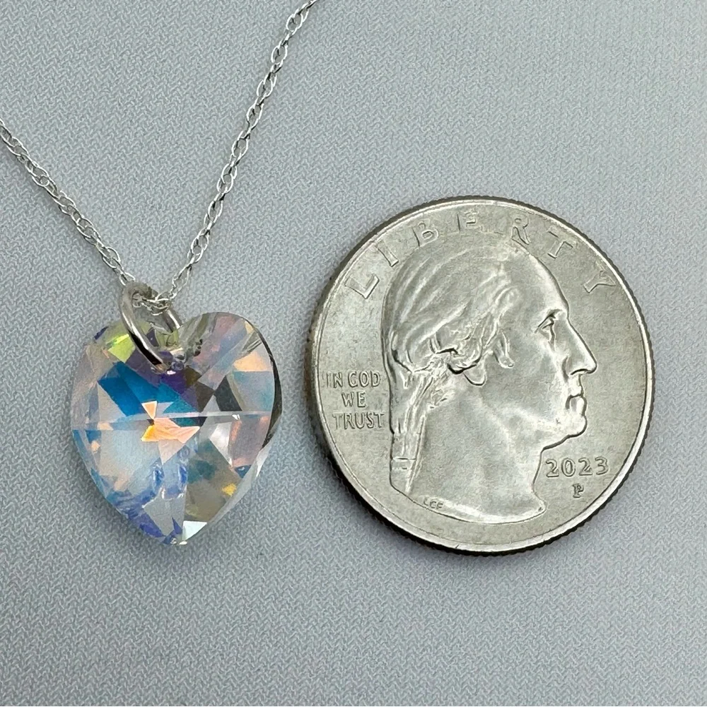 Sterling Silver Swarovski Crystal Heart Pendant Necklace 18” Spring Clasp